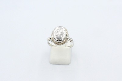 top view of a silver cremation ring on a white background