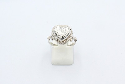 a silver engraved ashes ring on a white background