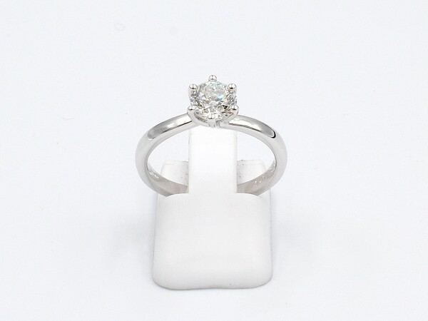 front view of a white gold diamond solitaire ring