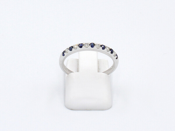 top view of a sapphire and diamond eternity ring