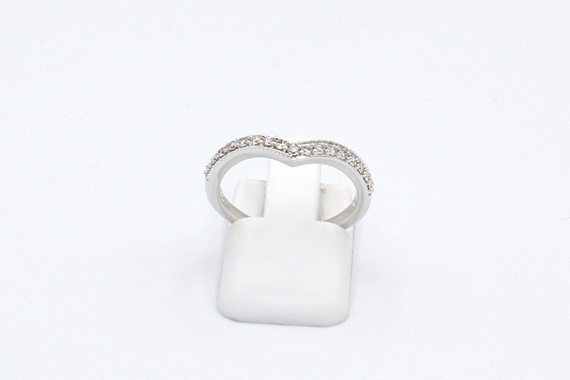 top view of a diamond wishbone wedding ring
