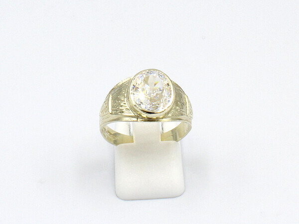 front view of a gold cubic zirconia ring