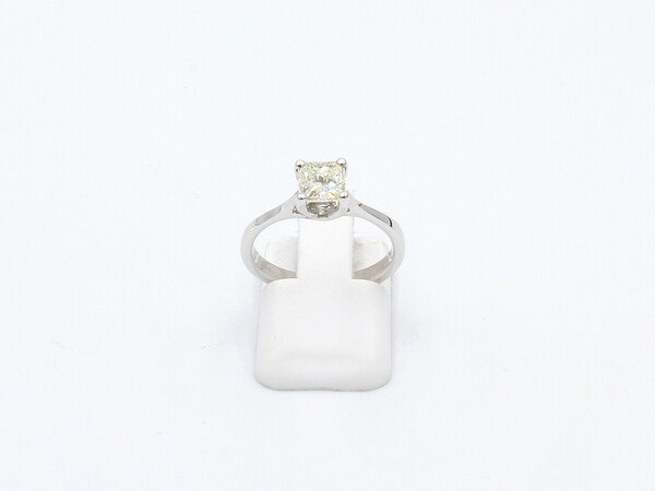 front view of a platinum solitaire diamond engagement ring