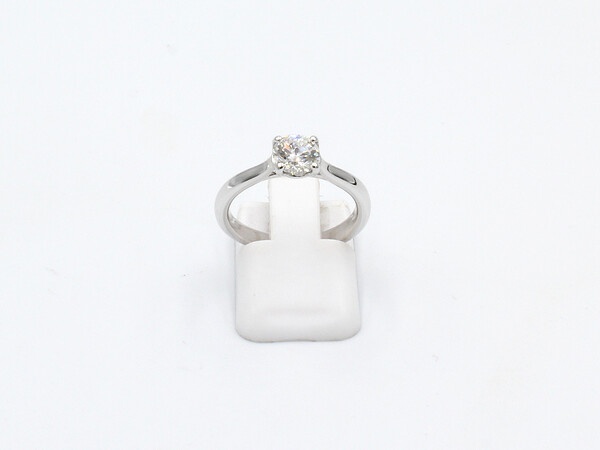 front view of a platinum solitaire diamond engagement ring