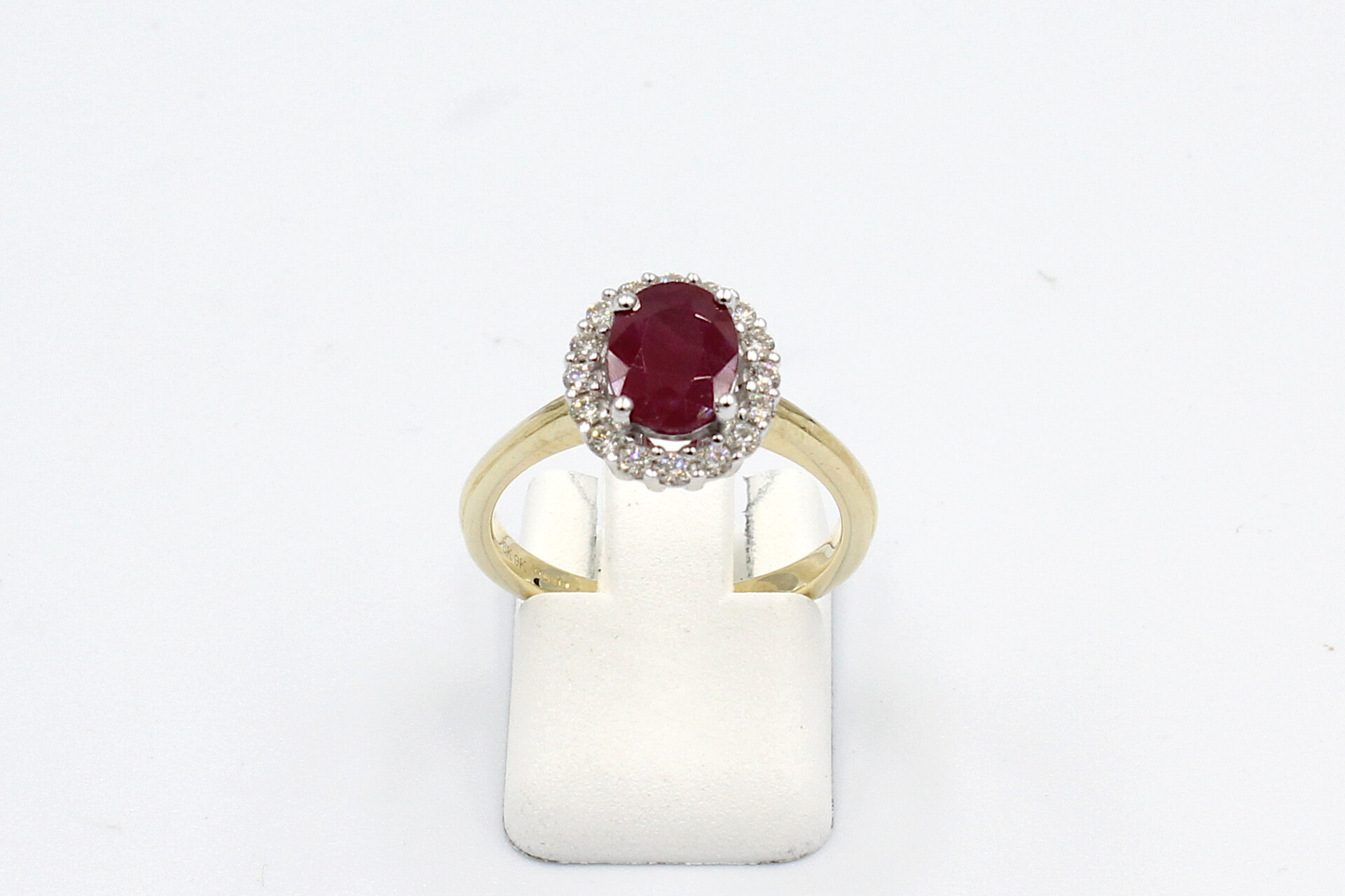 front view ruby diamond halo ring