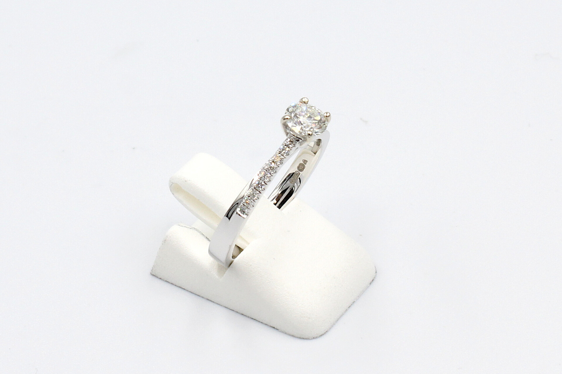 side view white gold diamond solitaire ring