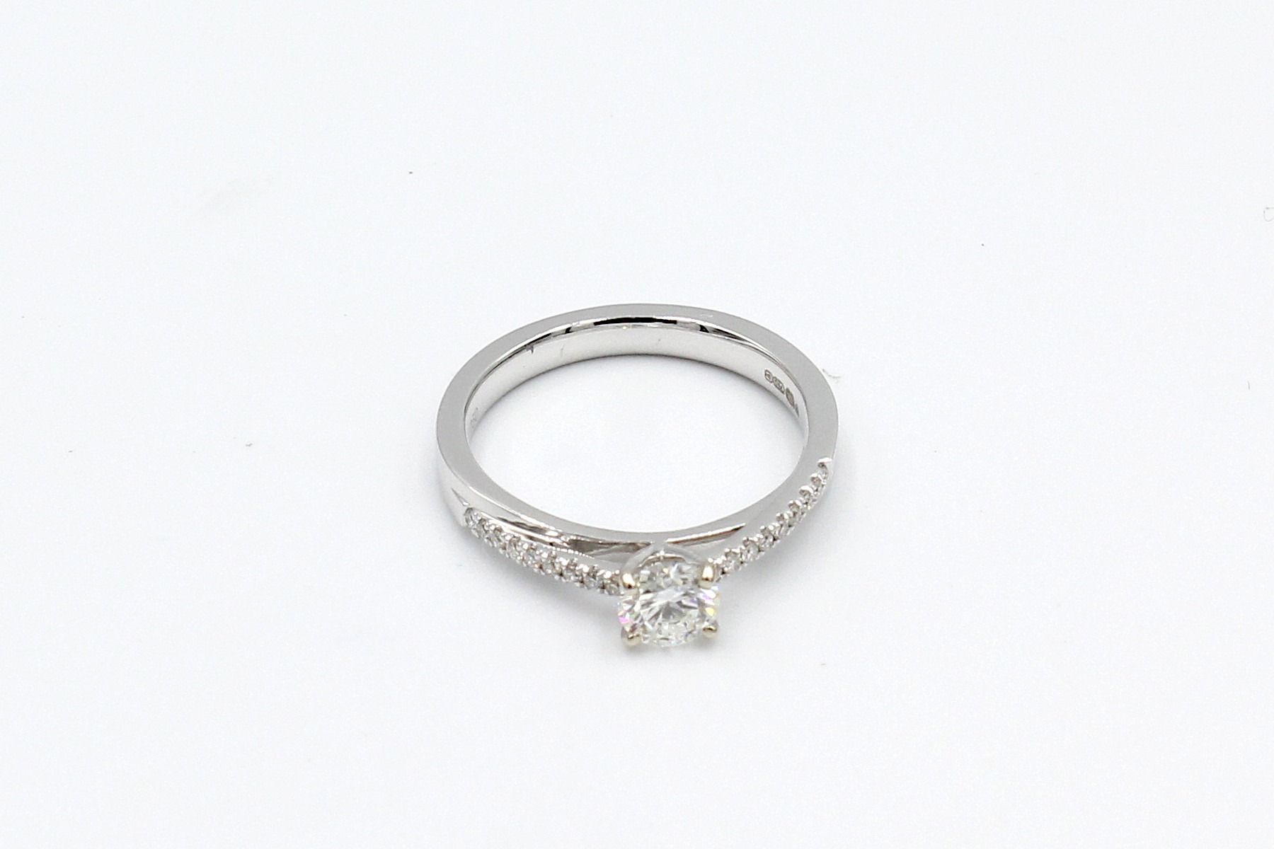 top view white gold diamond solitaire ring