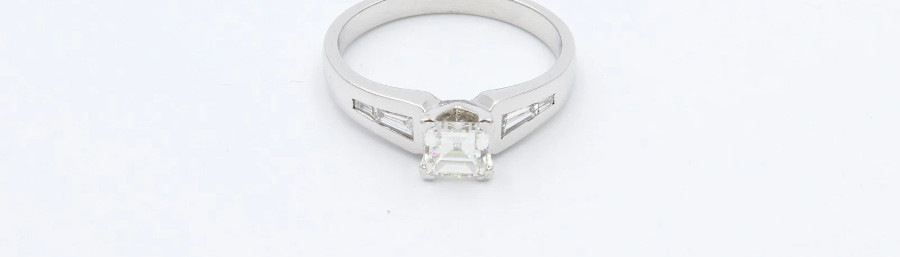 asscher cut diamond on white gold engagement ring