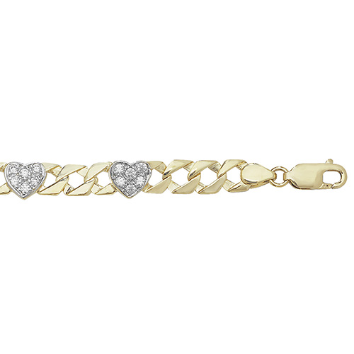 yellow gold bracelet with cubic zirconia hearts