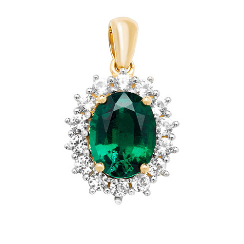 yellow gold pendant with emerald and white sapphire