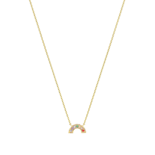 yellow gold with small rainbow pendant
