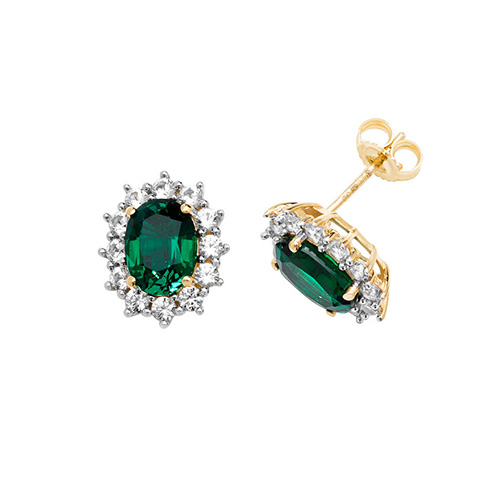 yellow gold stud earrings with emerald and white sapphire