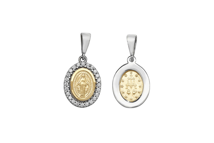 yellow and white gold madonna oval pendant