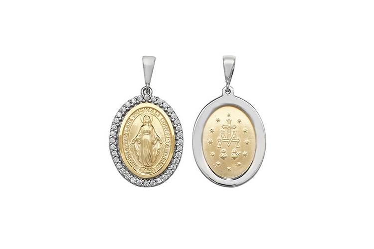 yellow and white gold madonna oval pendant