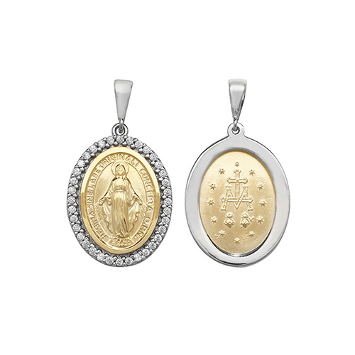 yellow and white gold madonna oval pendant