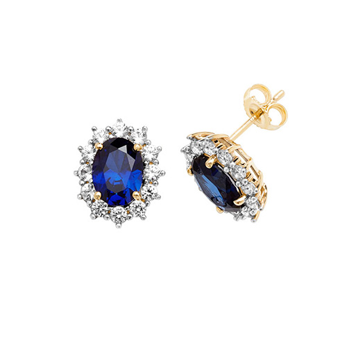 yellow gold stud earrings with sapphire and white sapphire