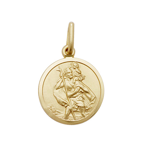 yellow gold round st christopher pendant