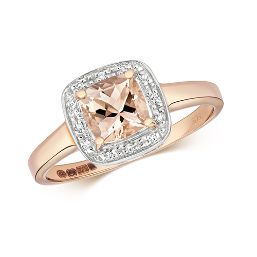 morganite ring with diamond and cushion shape