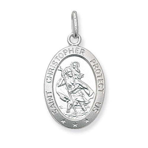 silver st christpher oval pendant