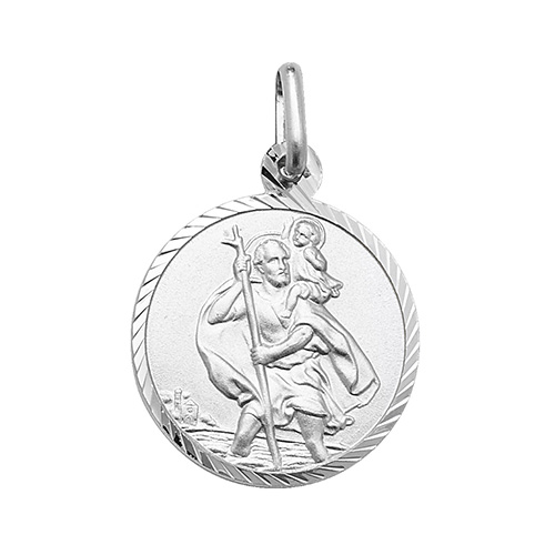 silver st christpher round pendant