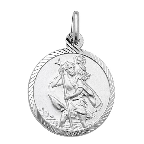 silver st christpher round pendant