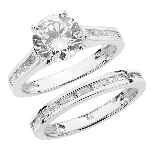 2 silver bridal cz ring and band