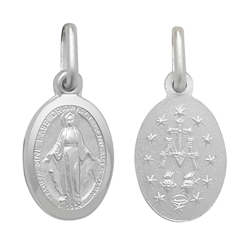 silver religious oval pendant