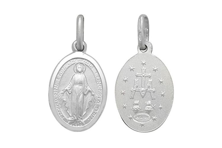silver religious oval pendant