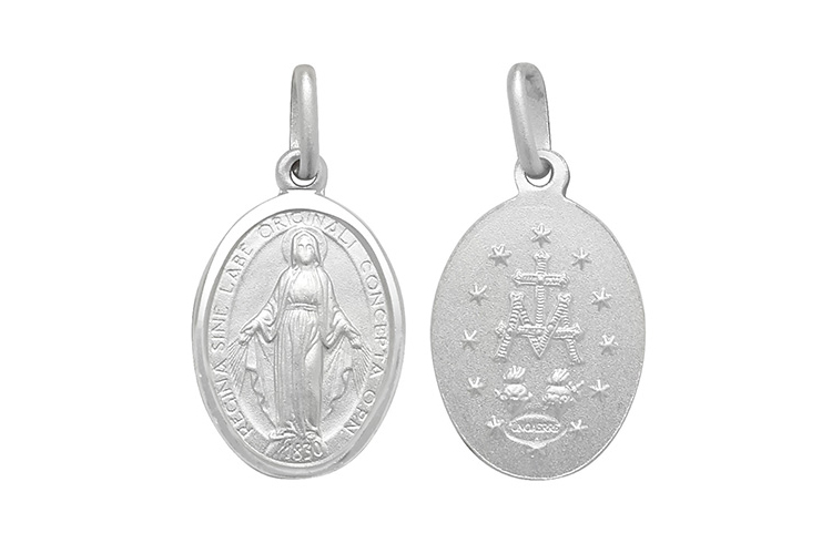 silver religious oval pendant