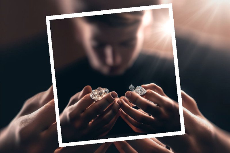 person looking at several diamonds in his hands