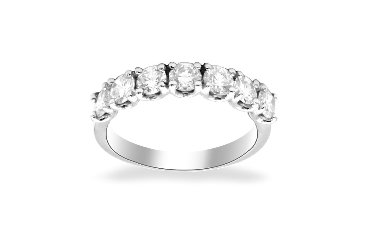 white gold engagement ring set with seven diamonds side-by-side