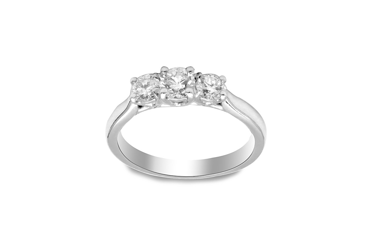platinum engagement ring set with three diamonds