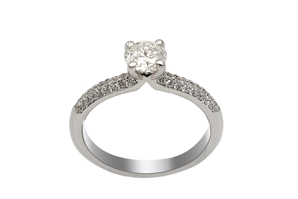 platinum solitaire diamond ring with diamond set shoulders