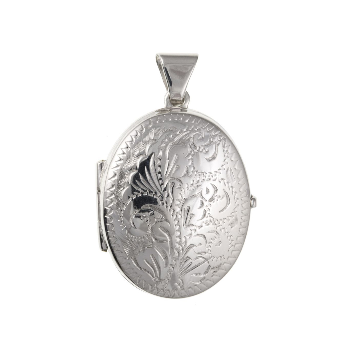 oval-shaped engraved silver locket