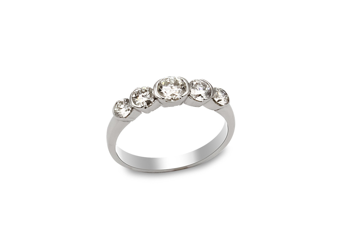 white gold ring with five diamonds