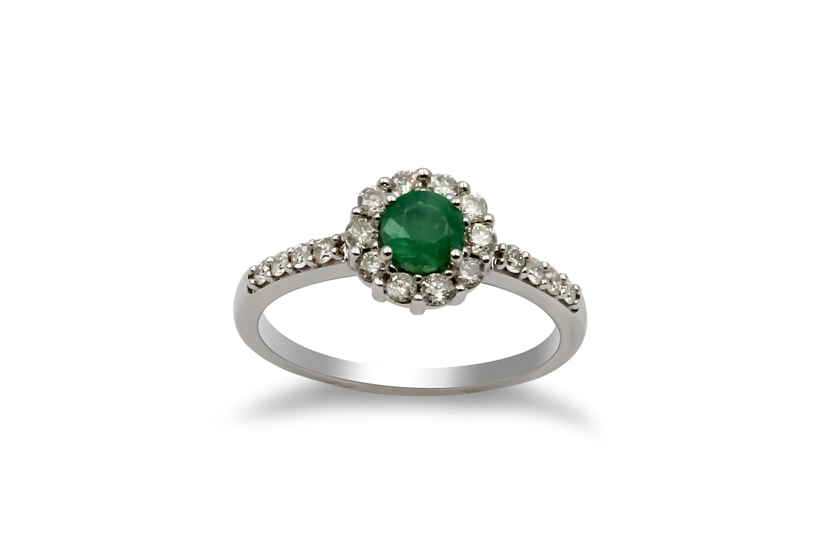 white gold emerald halo diamond ring
