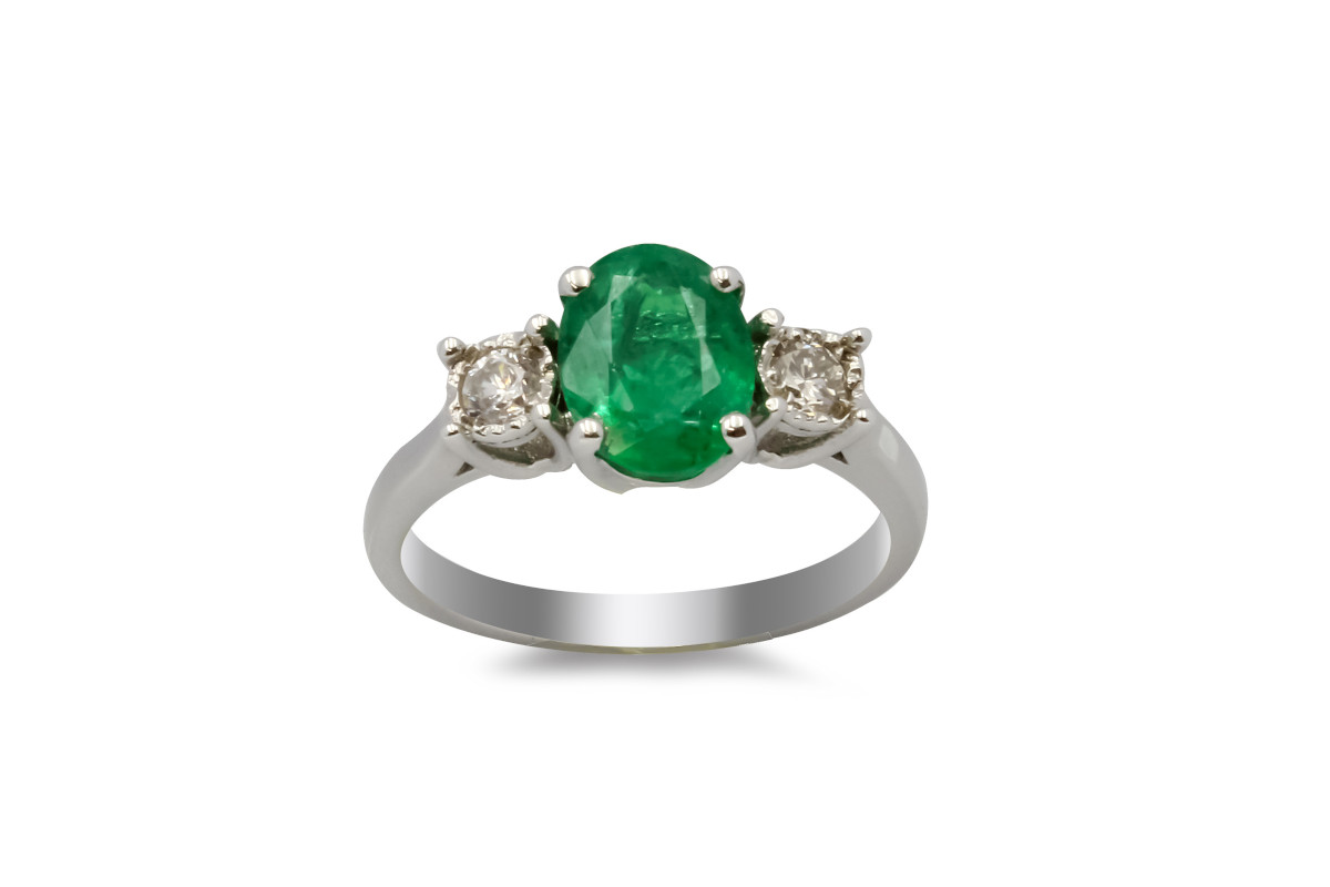 multi-gem white gold ring with emerald and diamonds