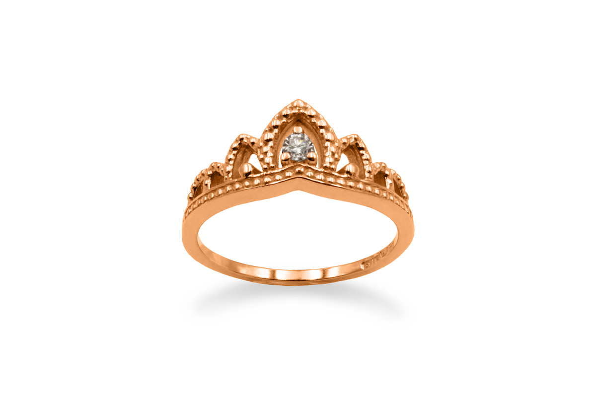 Rose gold princess crown natural diamond ring