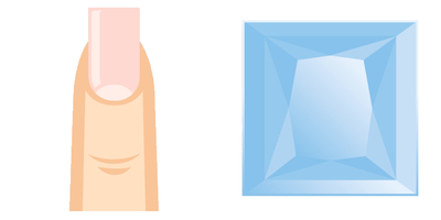 square cut finger nail next to a princess cut diamond illustration