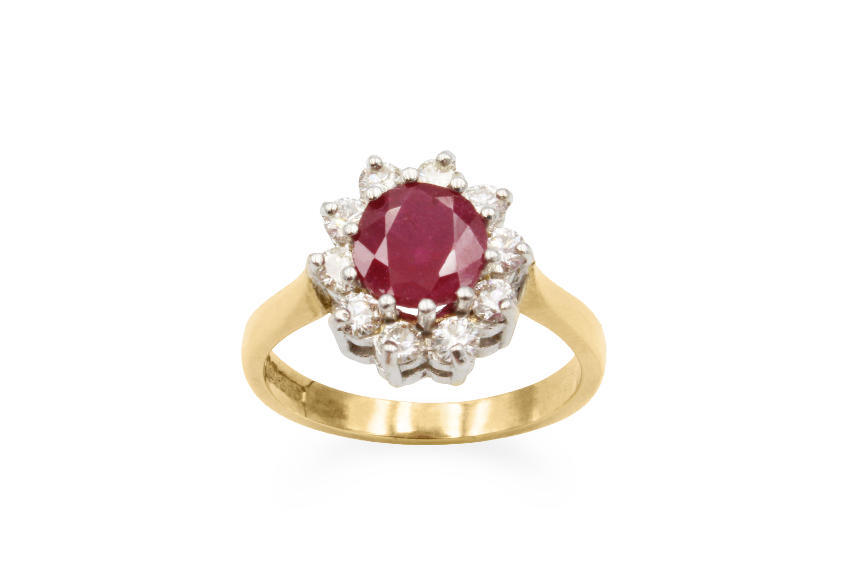 gold ruby and diamond cluster ring