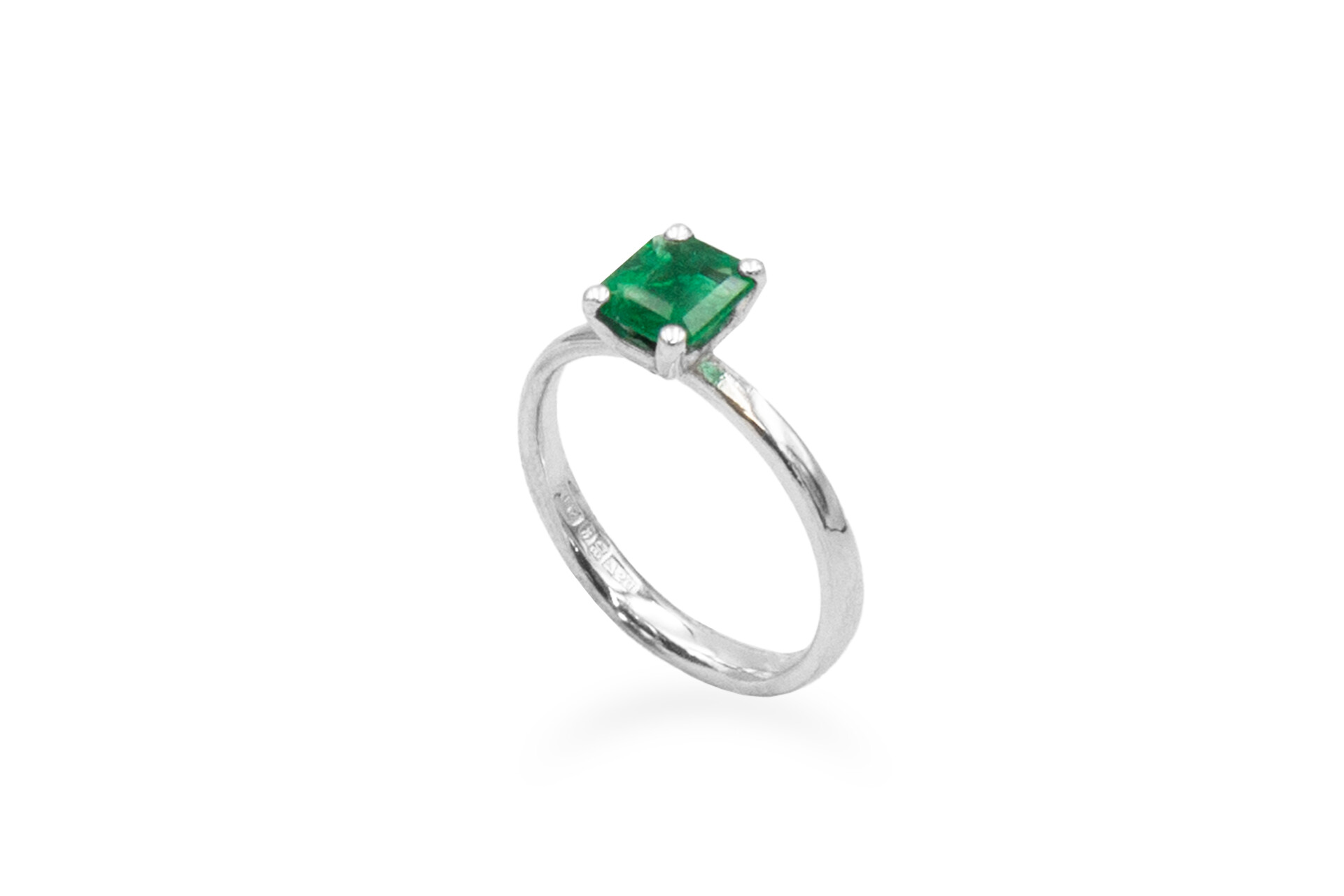 emerald solitaire white gold ring