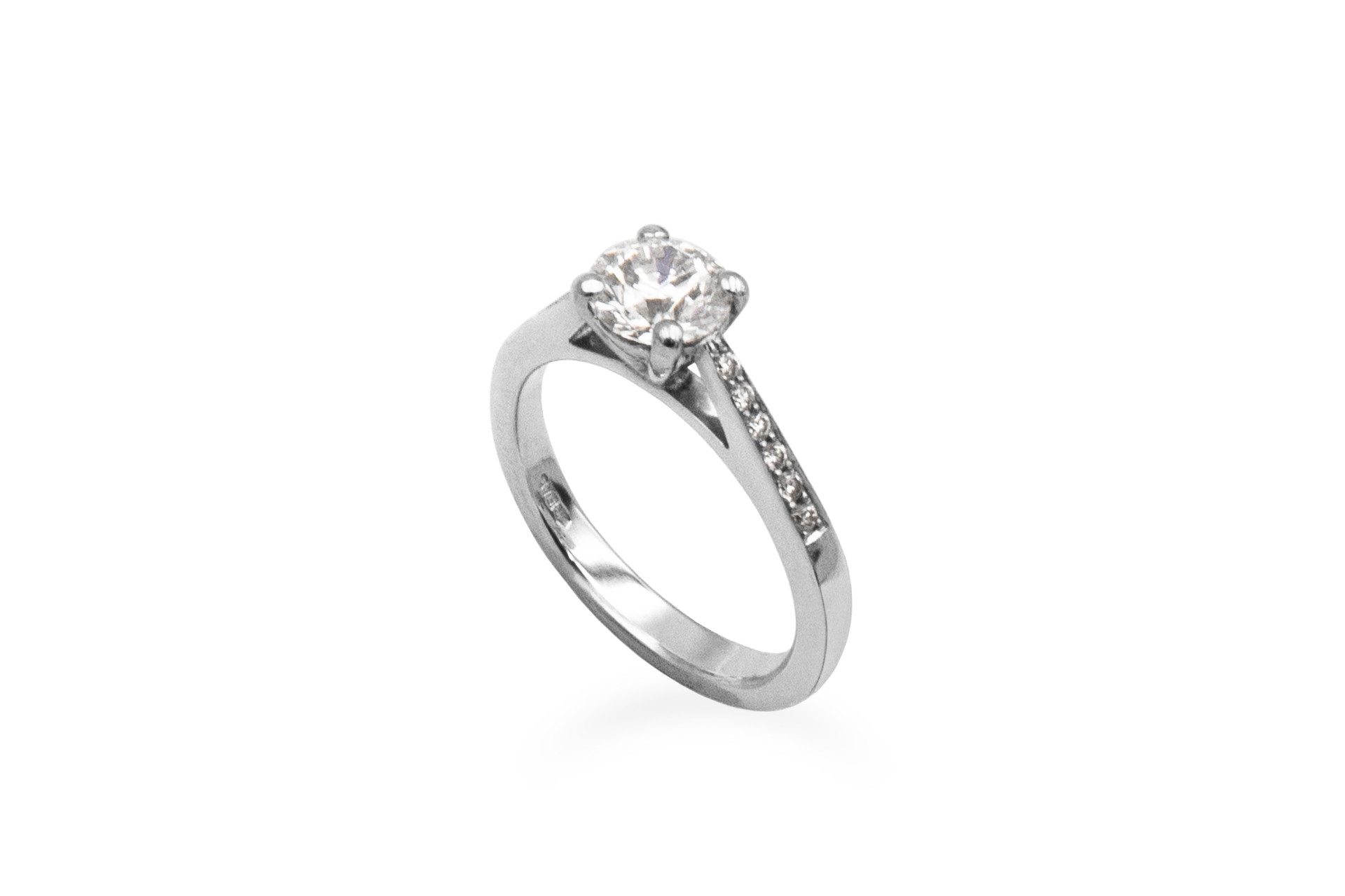 platinum natural diamond shoulder set solitaire ring