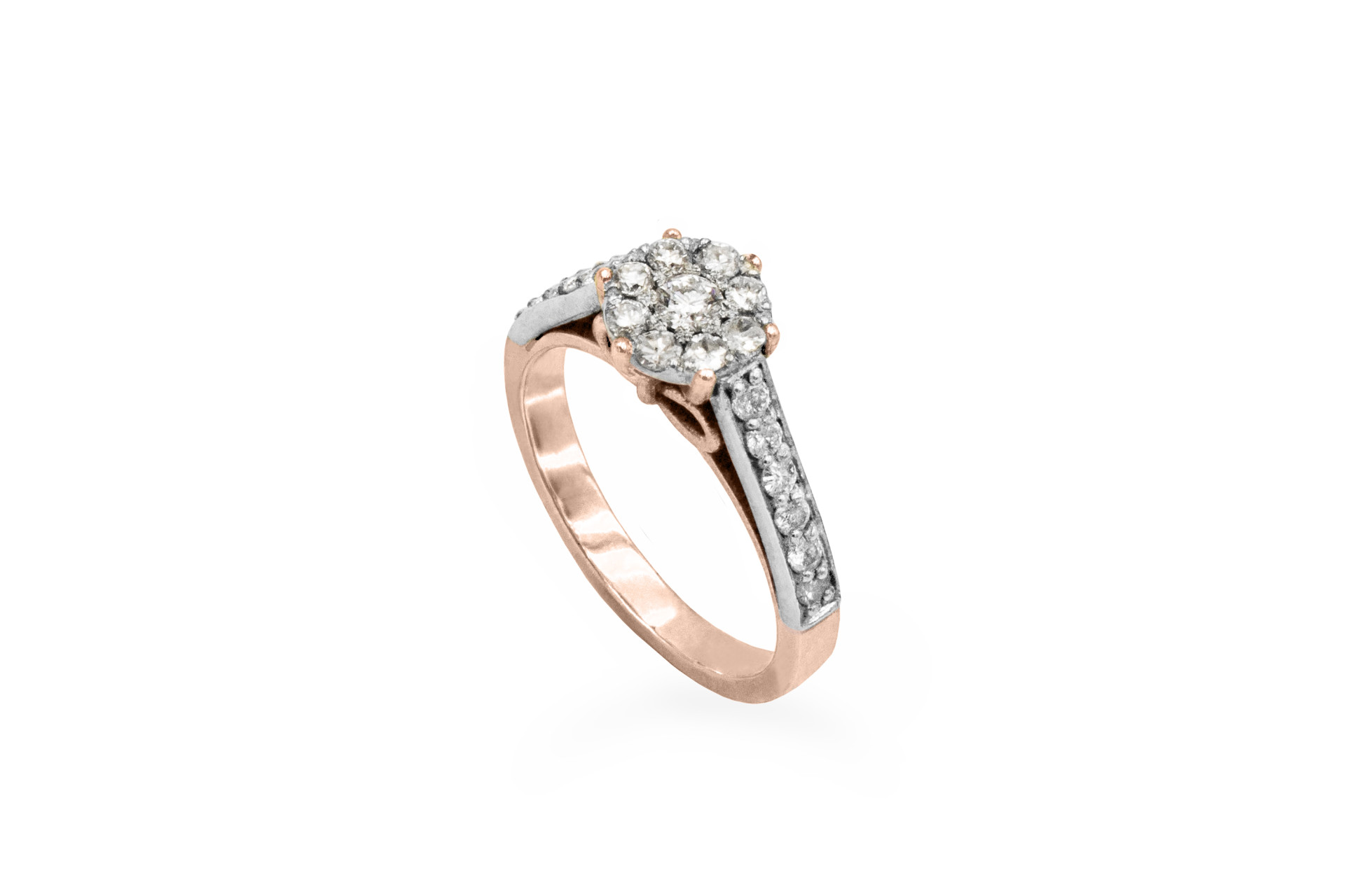 rose gold diamond cluster ring ebgagement