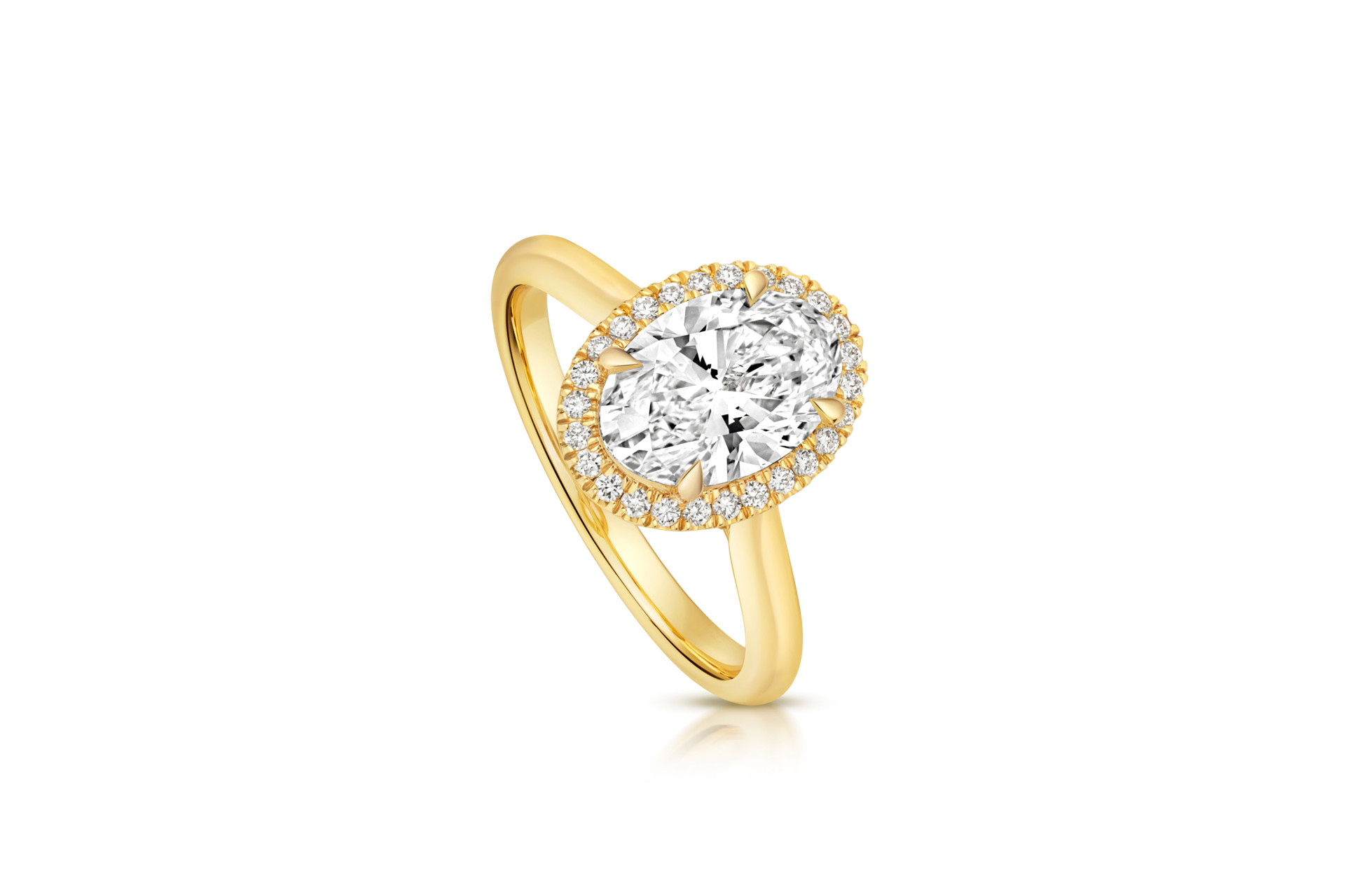 oval cut lab diamond halo ring yellow gold