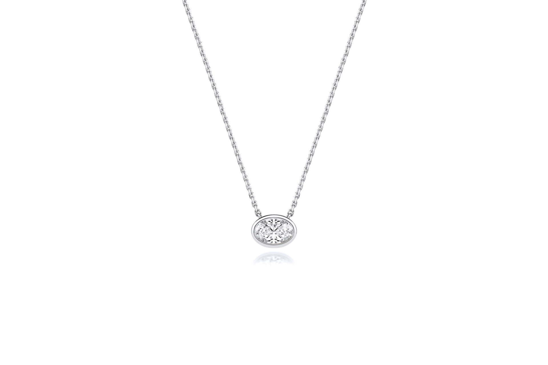 rubover setting lab diamond necklace white gold