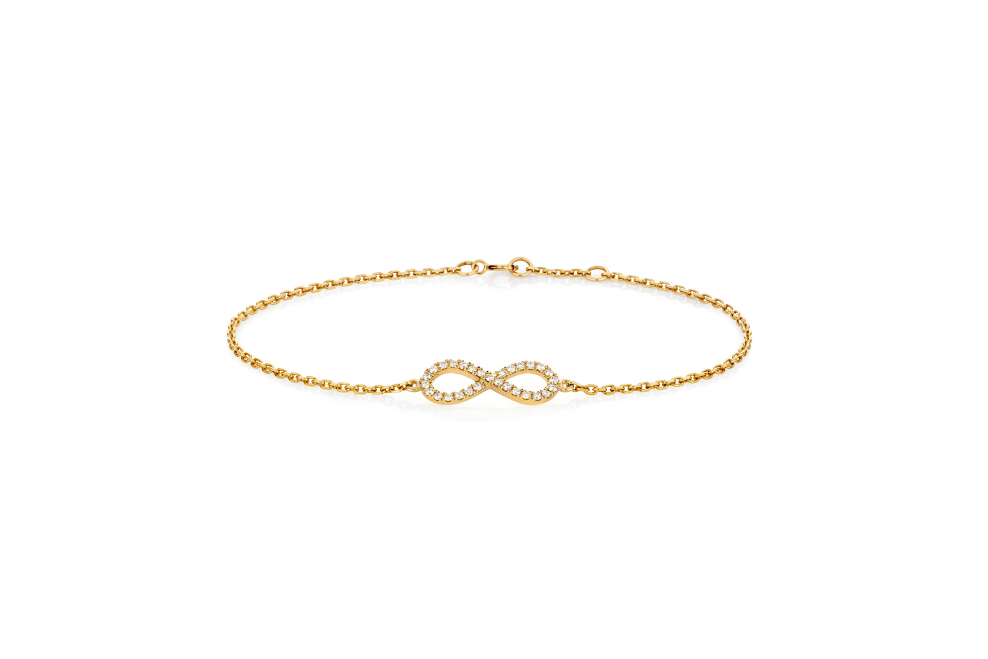 lab grown diamond yellow gold infinity bracelet