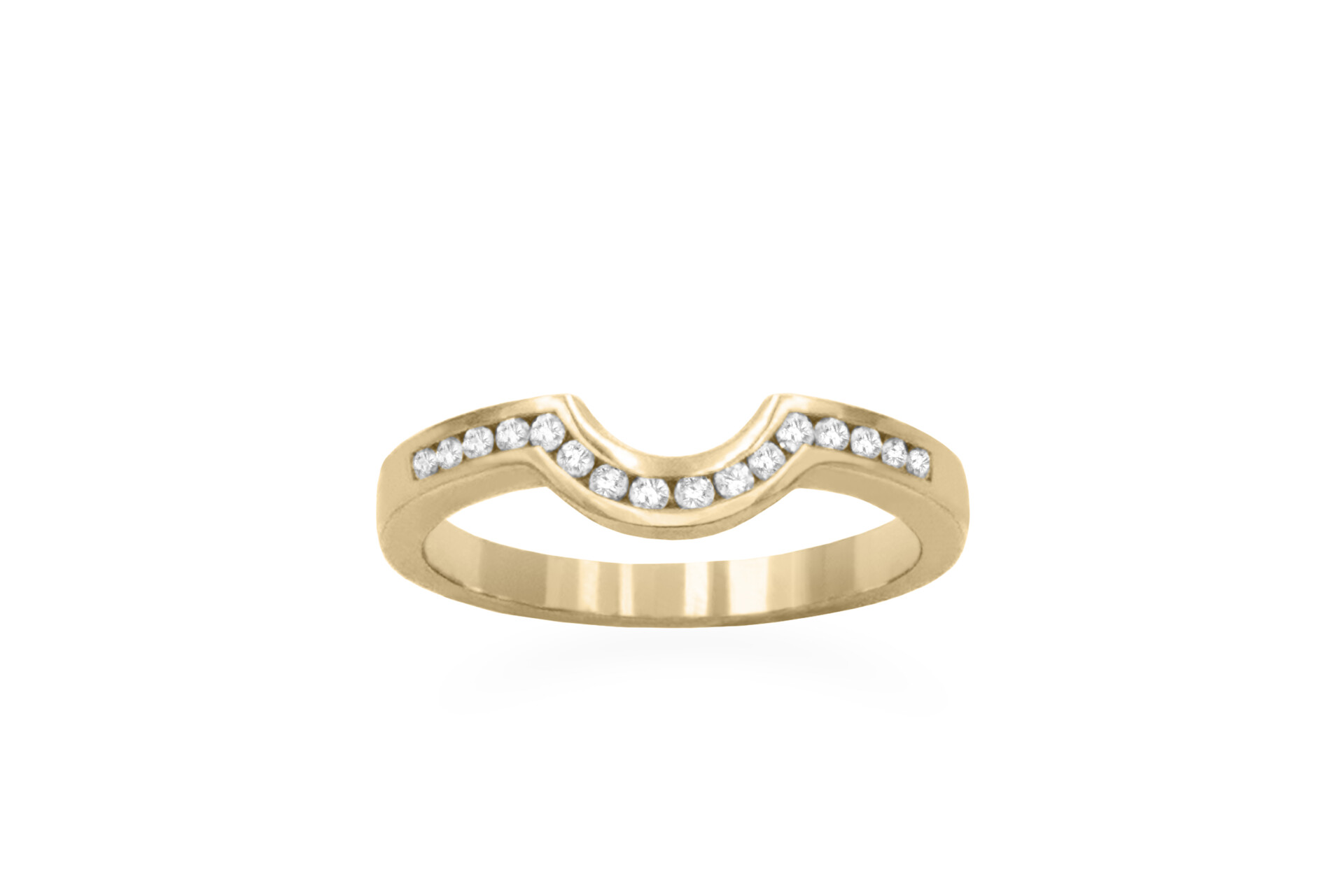 yellow gold shaped wedding band set with natural genuine diamonds