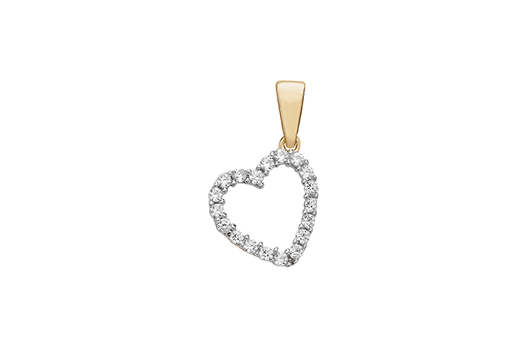 gold heart locket set with cubic zirconia