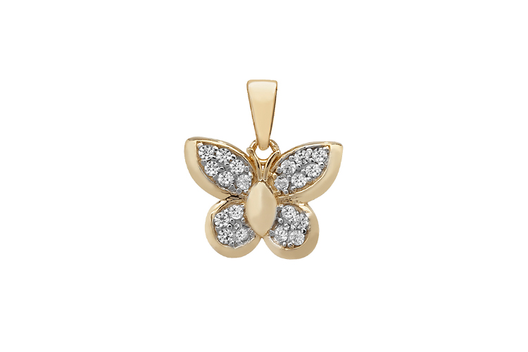 yellow gold butterfly pendant set with cubic zirconia stones