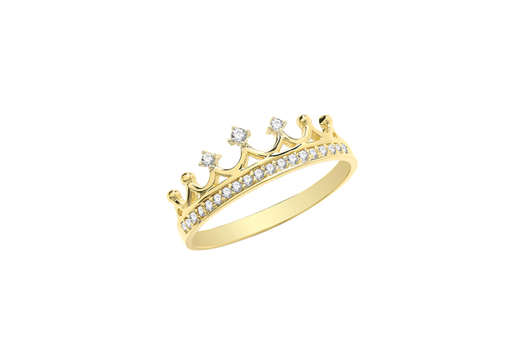 9k gold crown ring set with cubic zirconia stones